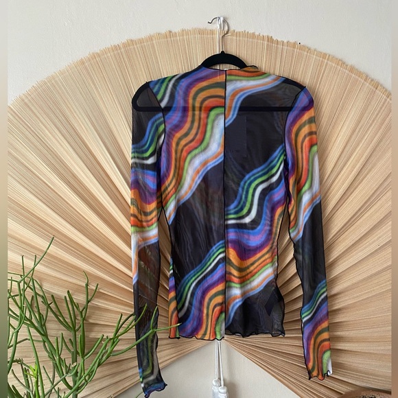 NWT Oval Square Sassy Long Sleeve Mesh Top - Picture 4 of 7